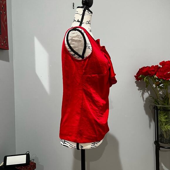NEW Michael Kors Classic Flutter Draped Ruffle Crinkle Sleeveless Top Red 2 NWOT - Picture 2 of 16